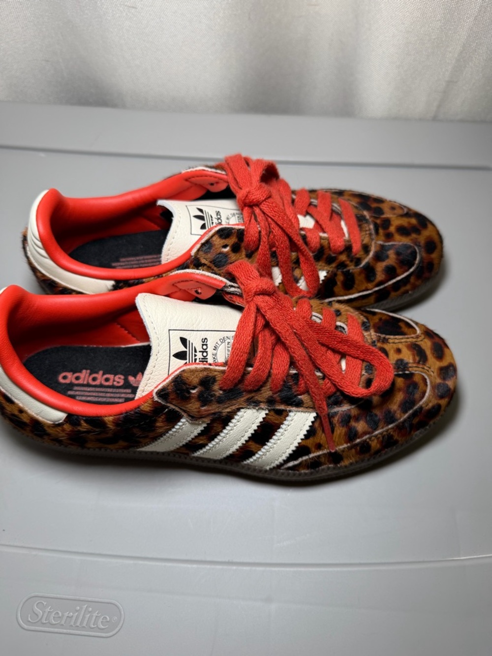 Adidas Leopard Print Samba Sneakers in Red and White